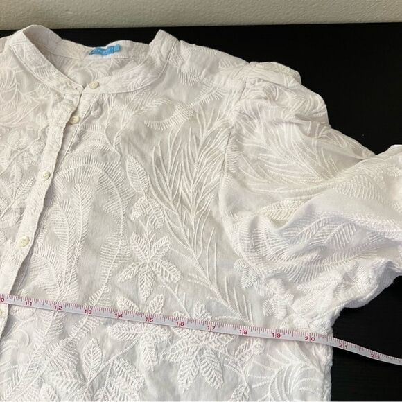 ✨ J. McLaughlin Floral Embroidered Cotton/Silk Blend Top Button Up Large White - Picture 11 of 12